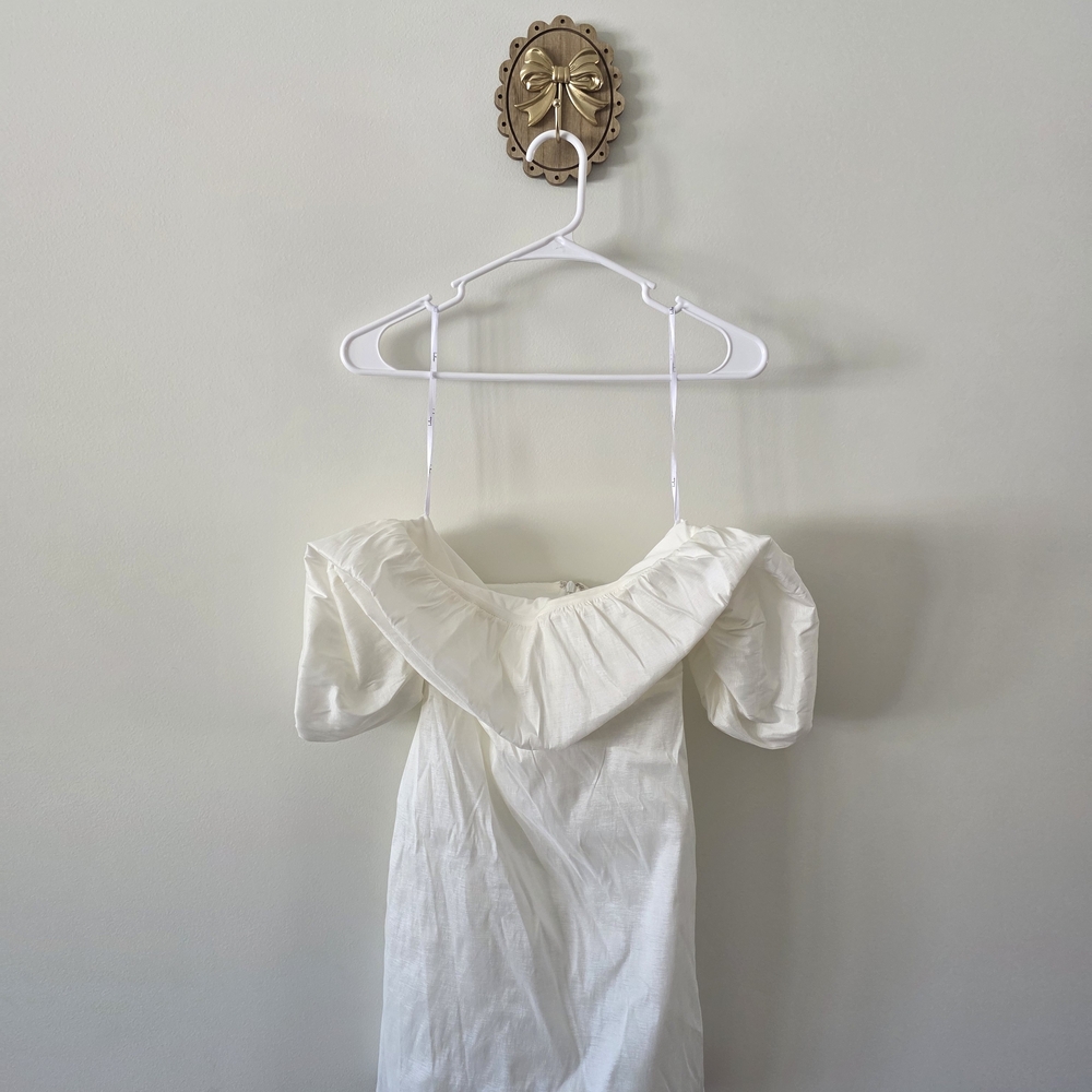 Lulu's Off-Shoulder Cream Mini Dress